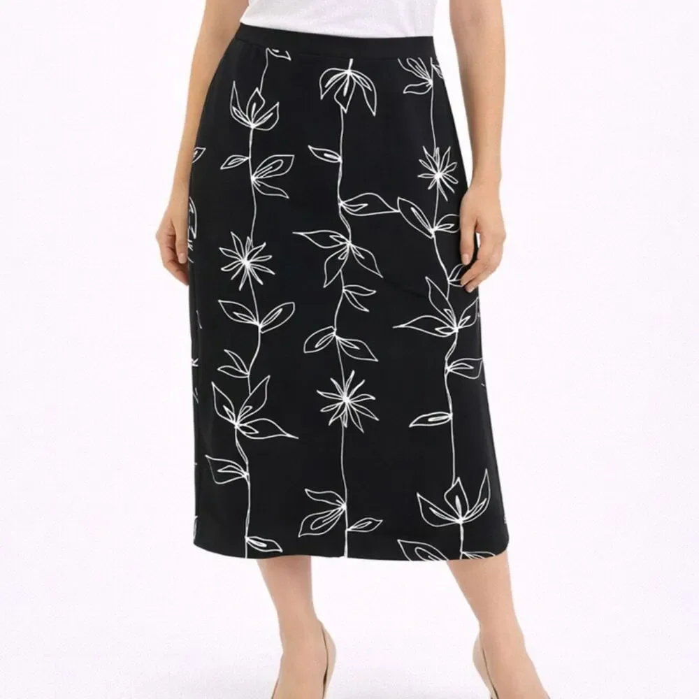 Alfani Floral Midi Skirt Black S